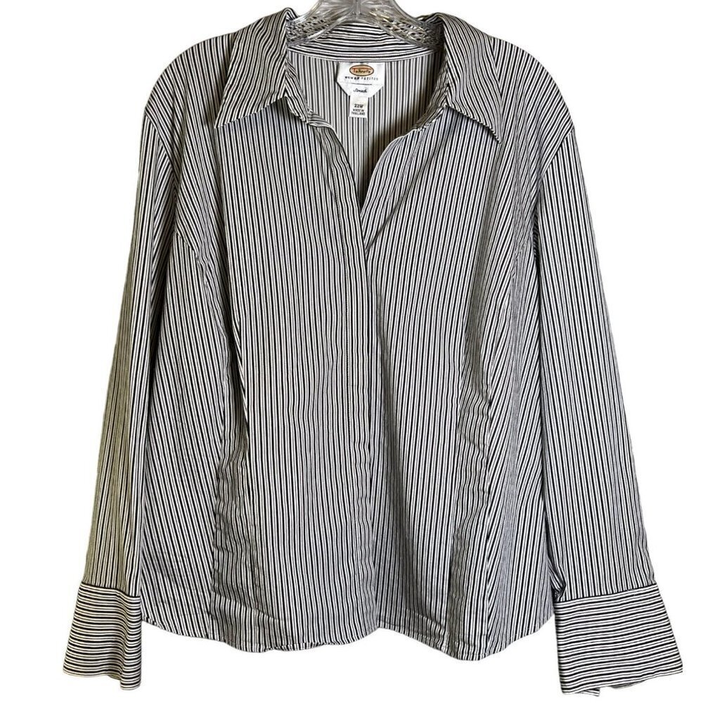 TALBOTS Women's Size 22W Petites Striped Long Sleeve Button-Down